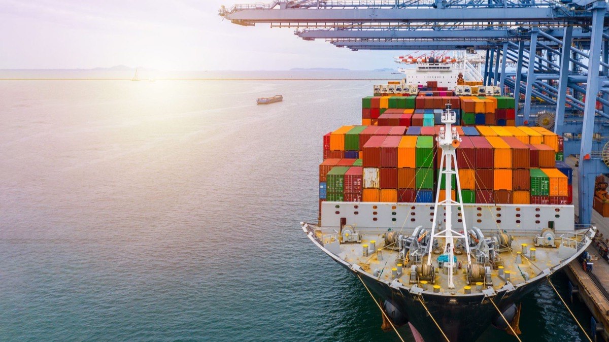 Container ship at port